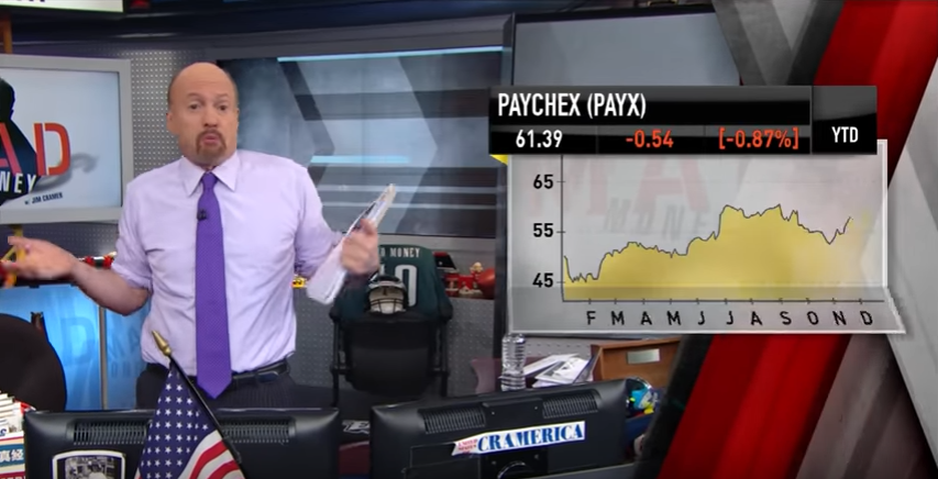 Jim Cramer talking about Paychex using mountain chart